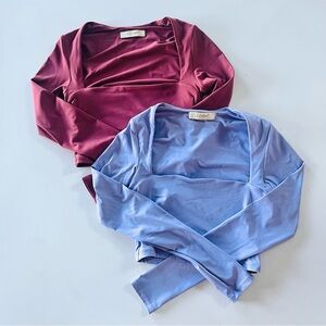 Crop Long Sleeve Tops in grey purple & Wine, like new bundle